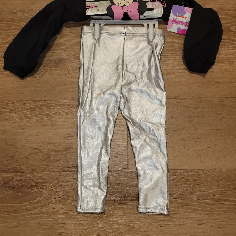 Disney Junior Minnie Mouse 2T Girls 2-Piece Crew Neck Sweater Metallic Pants New